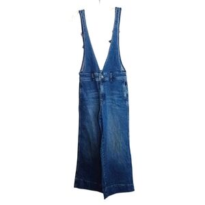 Free People A Line Wide Leg Cropped Plunging V Neck Denim Overalls Blue sz 2